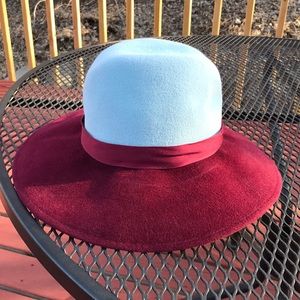 Gigi Burris Millinery sky blue & burgundy wool hat